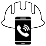 Icono de un casco de obra con un teléfono movil.